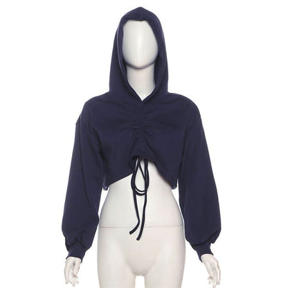 Hoodie long sleeve drawstring crop top