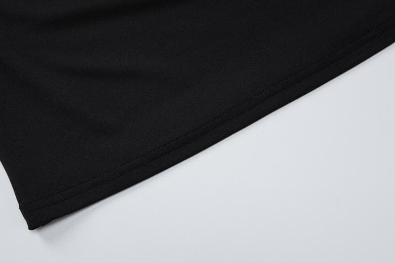 Long sleeve gloves irregular hollow out crewneck cut out maxi dress