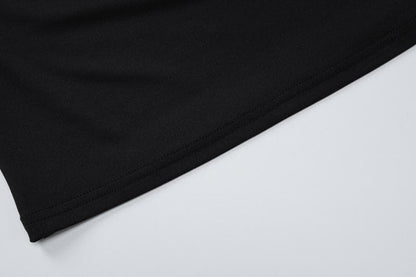 Long sleeve gloves irregular hollow out crewneck cut out maxi dress