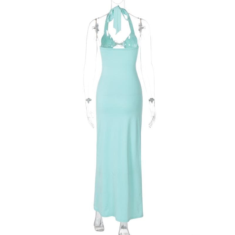 Halter metal butterfly hollow out cut out maxi dress