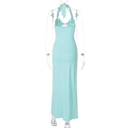 Halter metal butterfly hollow out cut out maxi dress