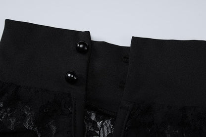 Long sleeve see through high neck lace maxi dress