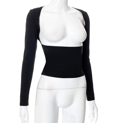 Hollow out solid long sleeve backless cut out top