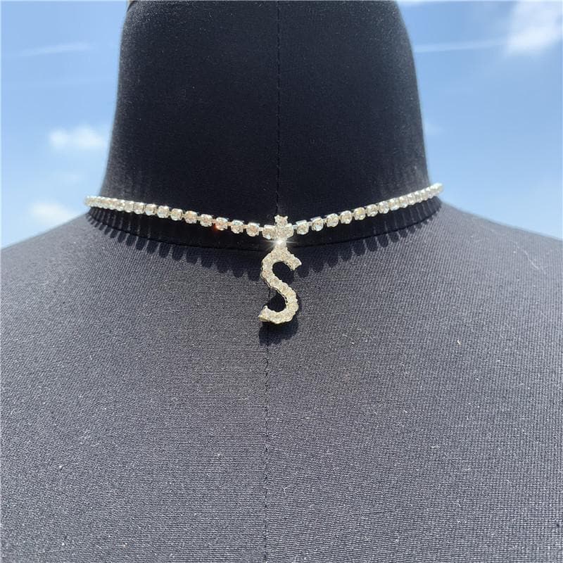 Initials pendant rhinestone chocker