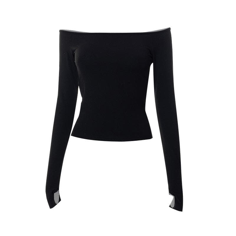 Gloves solid off shoulder hollow out long sleeve cut out top
