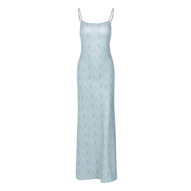 Ditsy Floral Print Square Neck Spaghetti Strap Maxi Dress