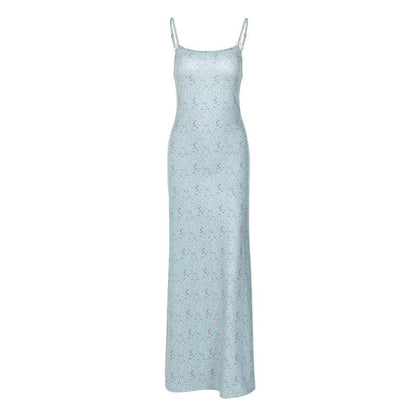 Ditsy Floral Print Square Neck Spaghetti Strap Maxi Dress