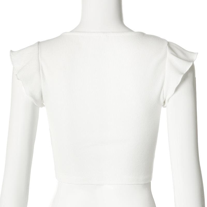Cap sleeve drawstring ruched ribbed crop top