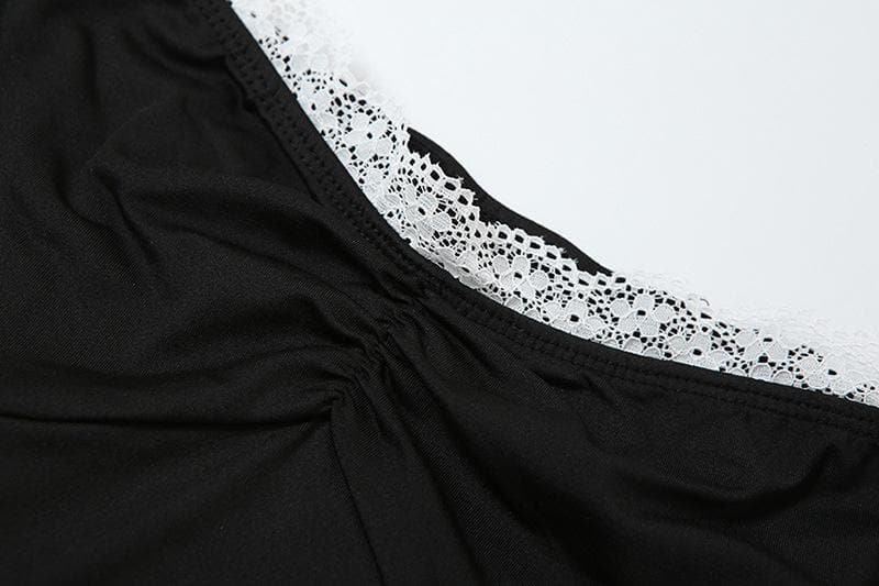 Short puff sleeve leopard print lace hem romper