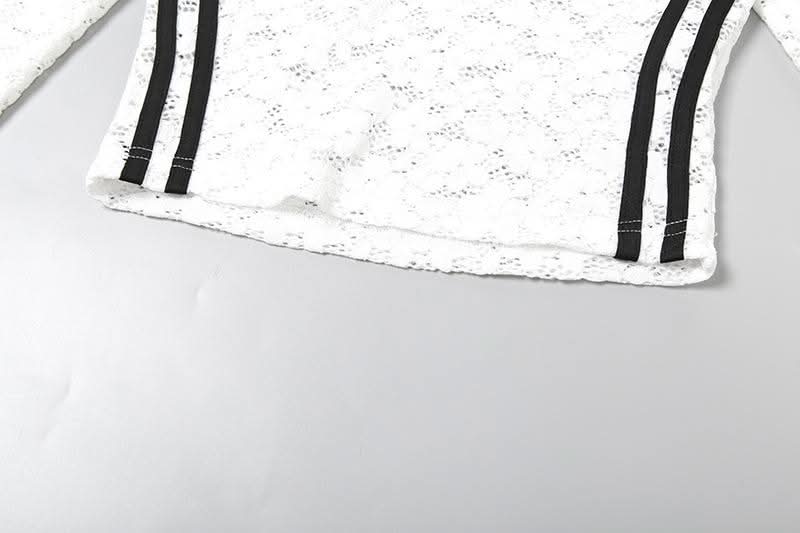V neck long sleeve lace letter print see through top