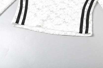 V neck long sleeve lace letter print see through top