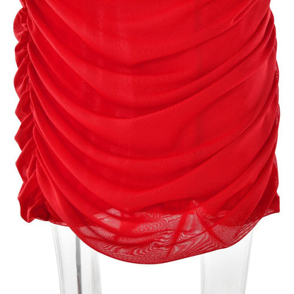 Off shoulder long sleeve slit mesh ruched maxi dress