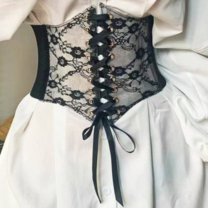 Lace up button patchwork corset