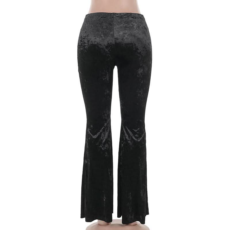 Lace up velvet embroidery medium rise pant