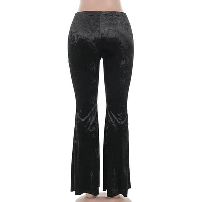 Lace up velvet embroidery medium rise pant