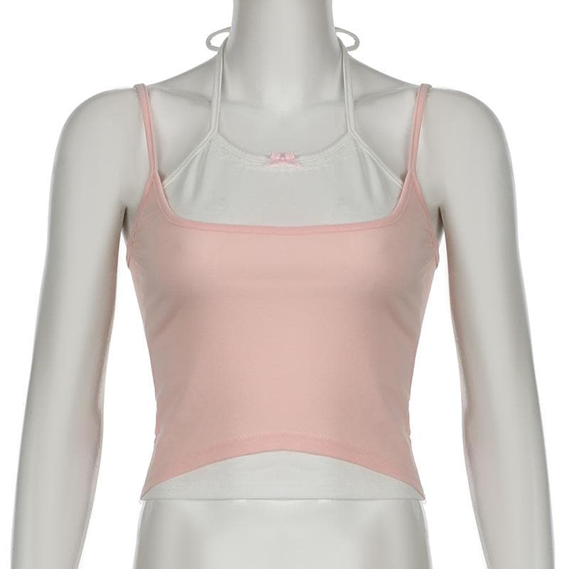 Halter bowknot patchwork cami top