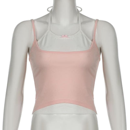 Halter bowknot patchwork cami top