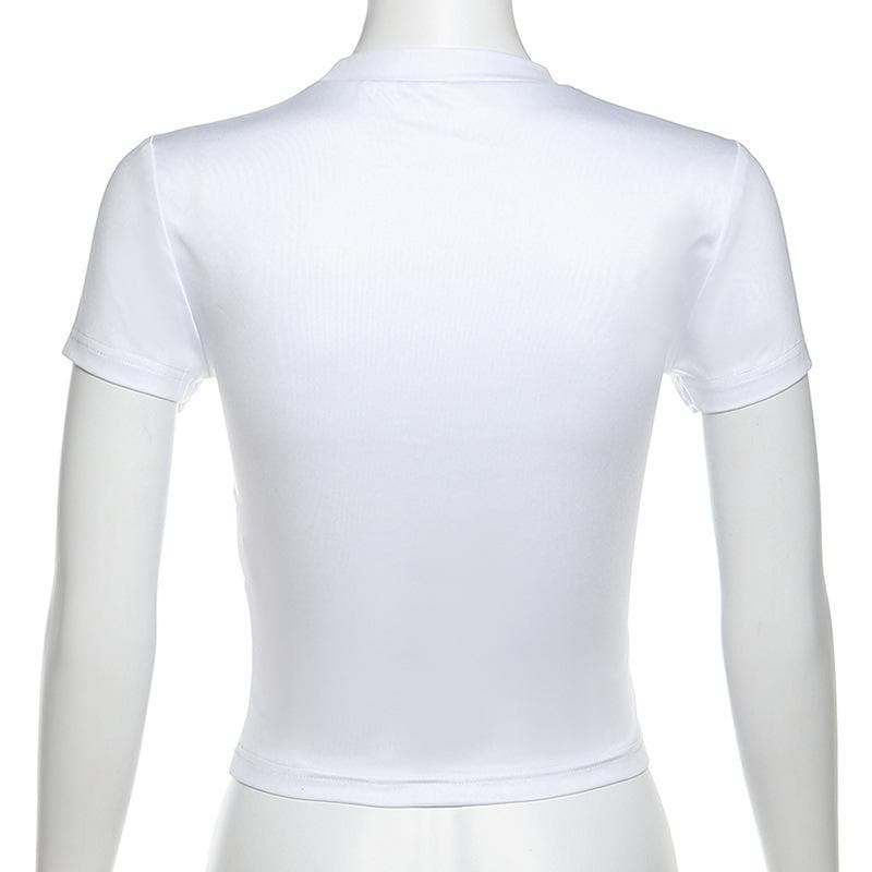 Short sleeve crewneck body print crop top