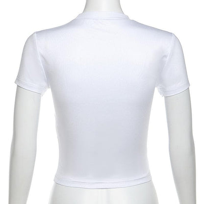 Short sleeve crewneck body print crop top