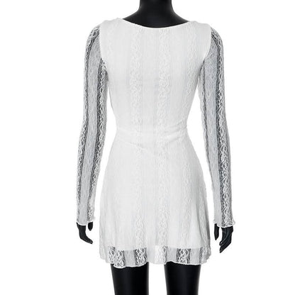 Crewneck long sleeve lace mini dress