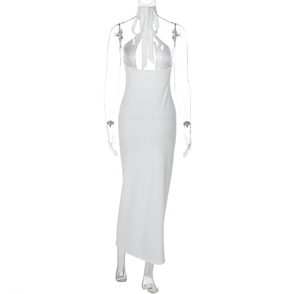 Self tie halter hollow out backless cut out midi dress
