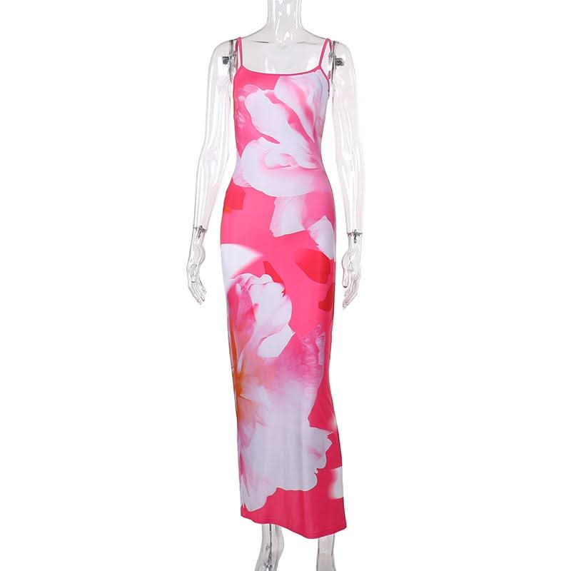U neck flower print cami maxi dress