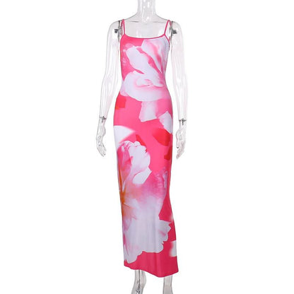 U neck flower print cami maxi dress