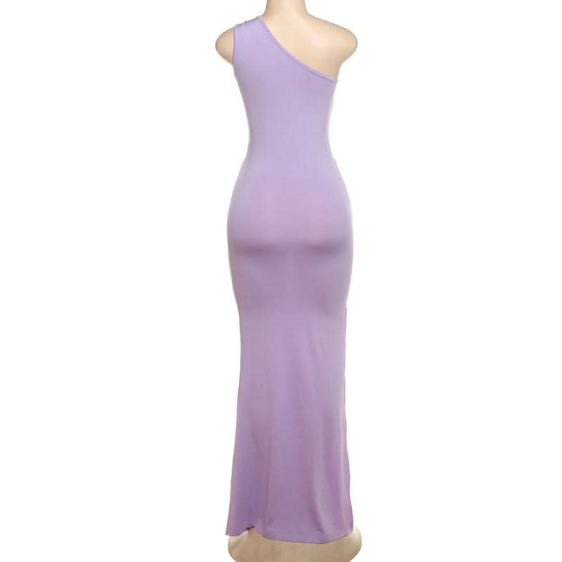 One shoulder o ring hollow out slit cut out maxi dress