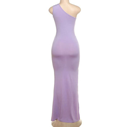 One shoulder o ring hollow out slit cut out maxi dress