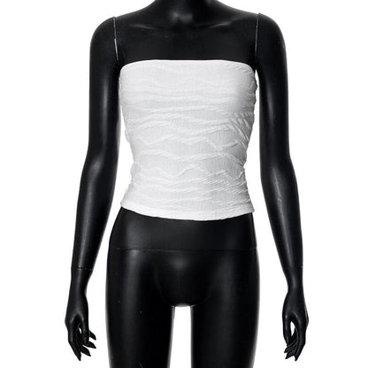 Textured solid backless ruched tube top