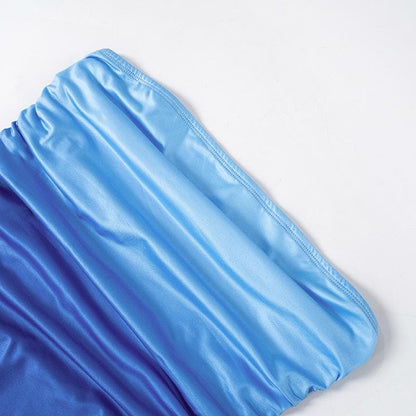 Ruched gradient backless tube maxi dress