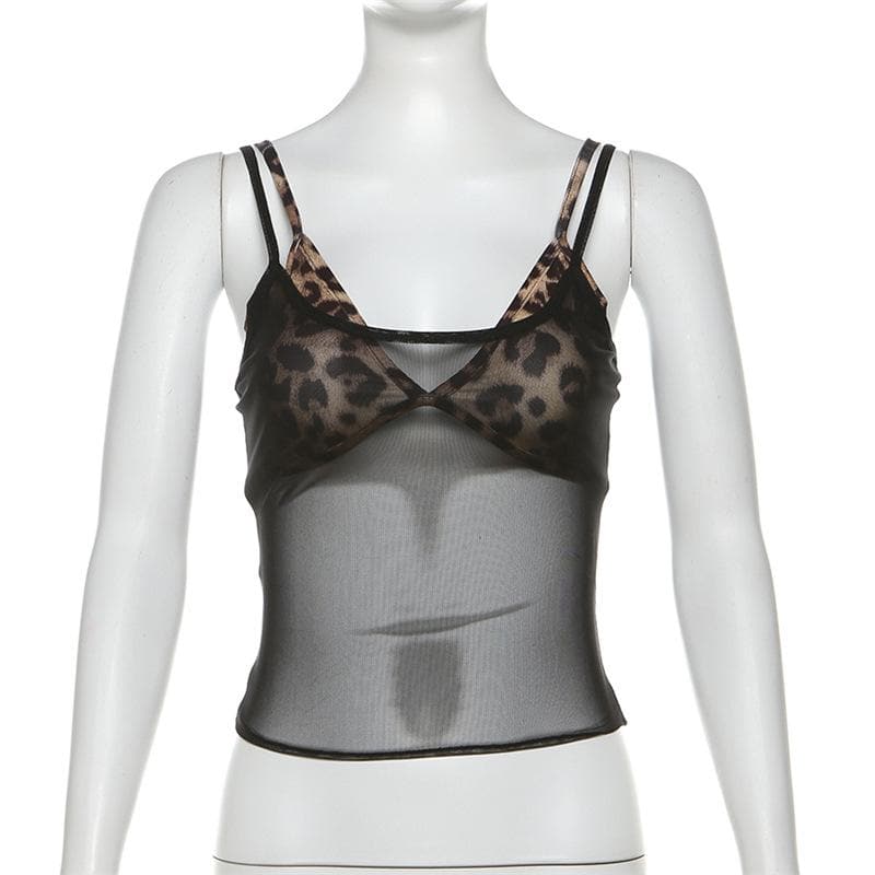 Leopard print mesh 2 piece top