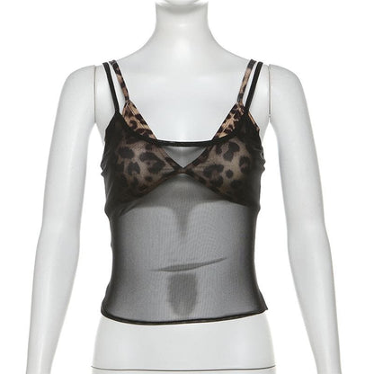 Leopard print mesh 2 piece top