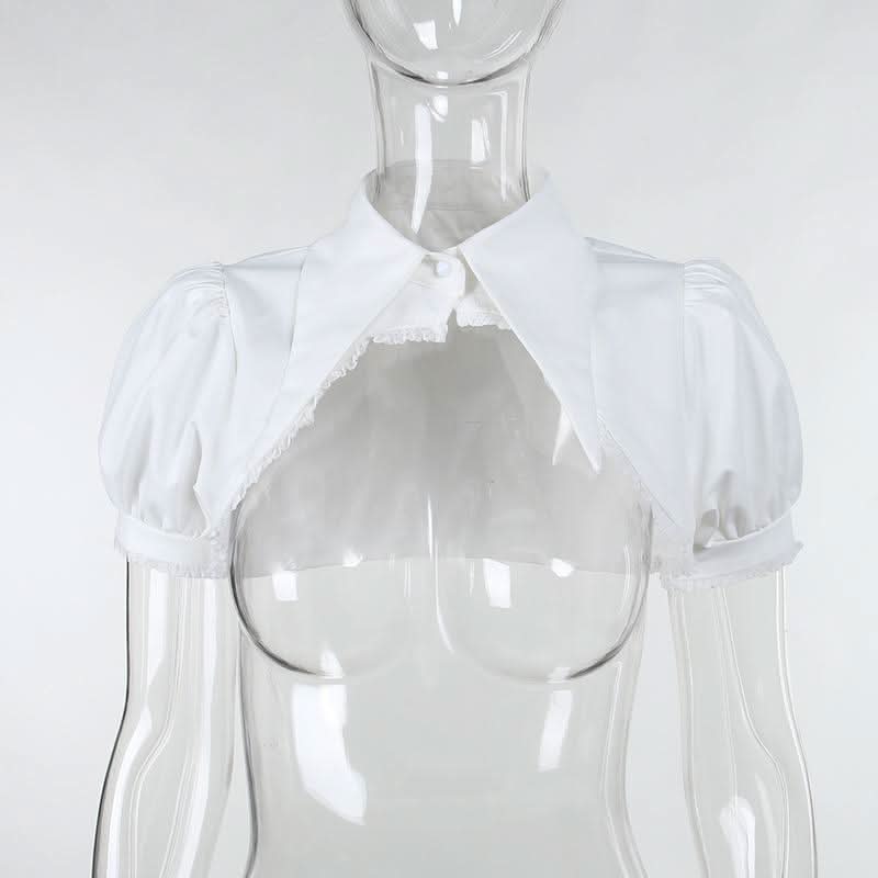 Puff sleeve solid button shrug top