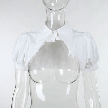 Puff sleeve solid button shrug top