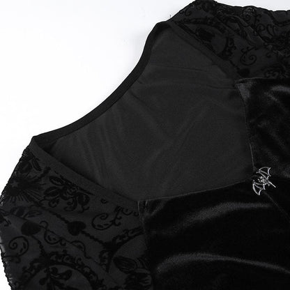 Flared sleeve velvet lace up solid patchwork mini dress