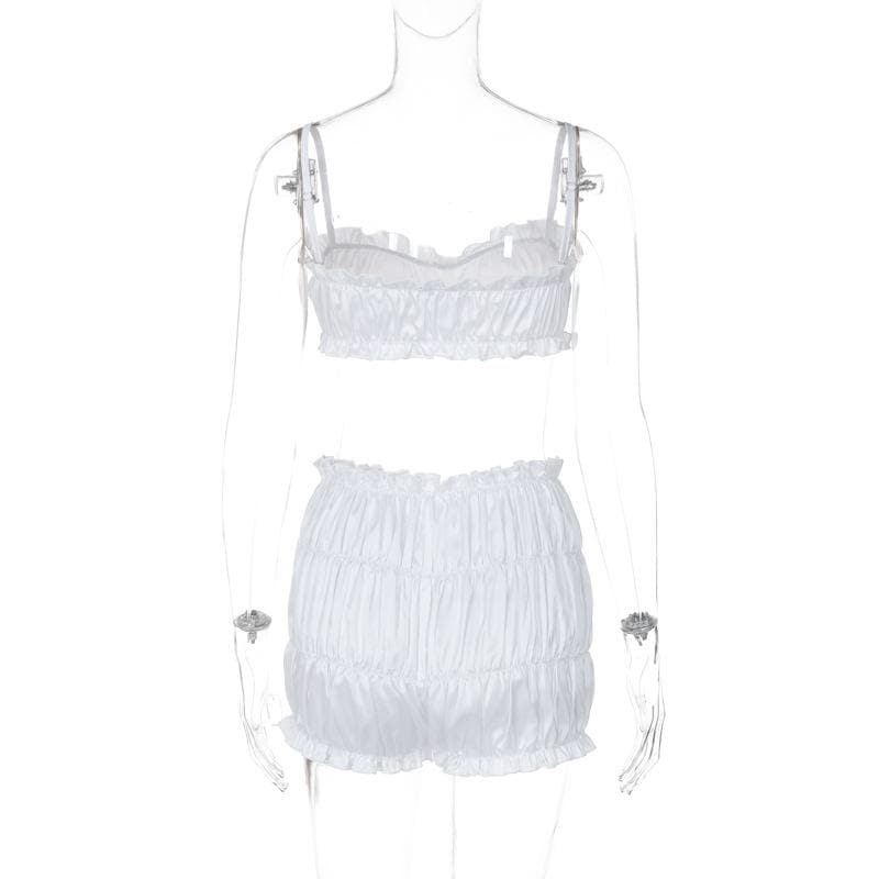 Smocked ruched solid cami pant set