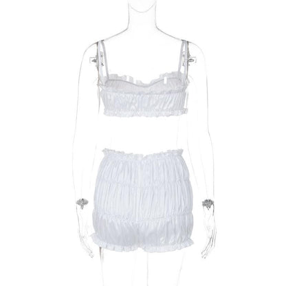 Smocked ruched solid cami pant set