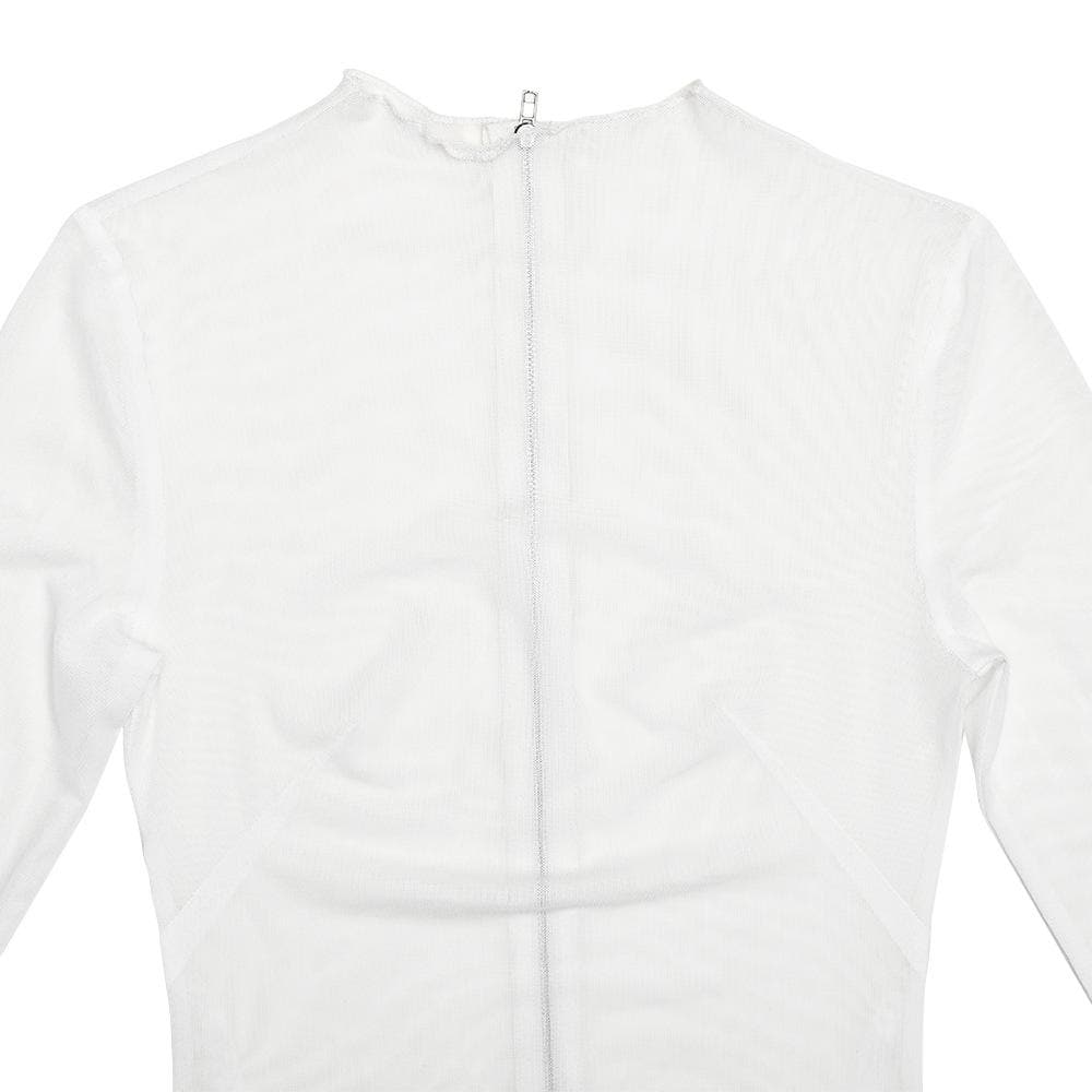 Long sleeve sheer mesh zip-up stitch maxi dress