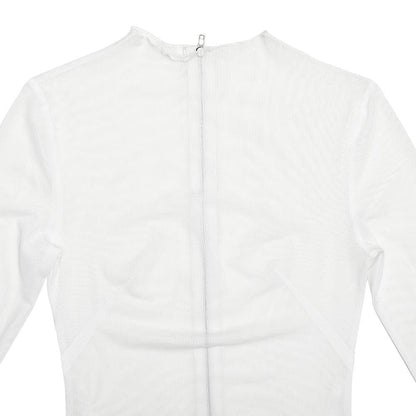 Long sleeve sheer mesh zip-up stitch maxi dress