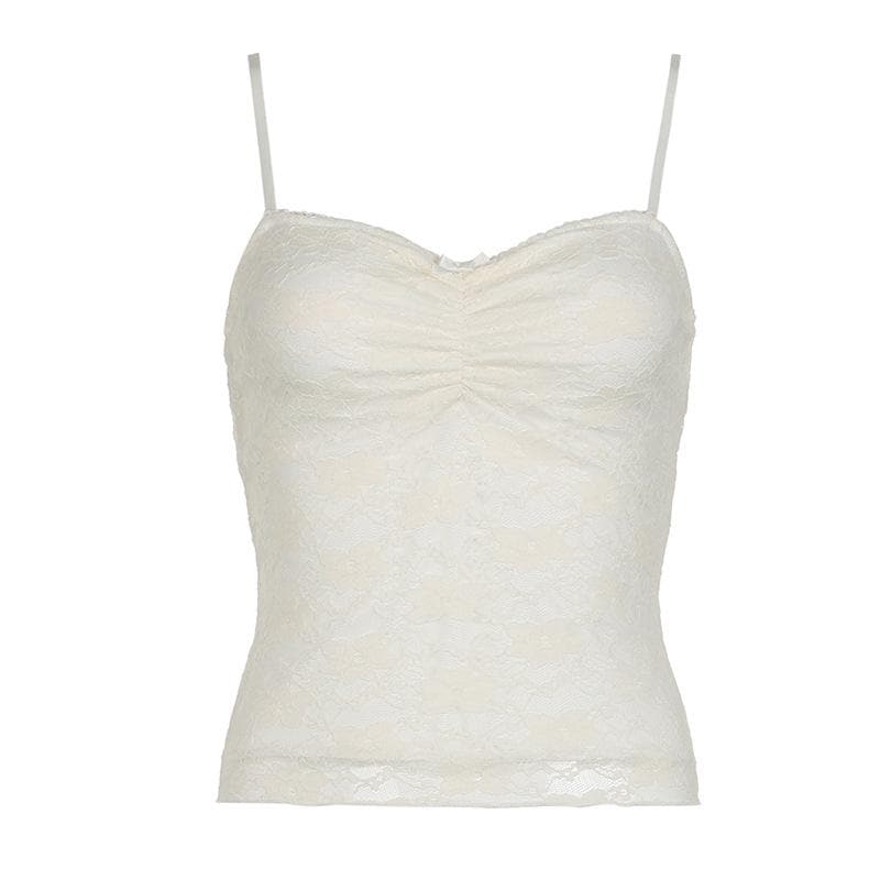 Ruched bowknot lace patchwork solid backless cami top