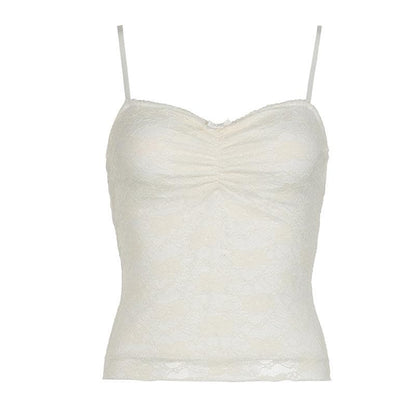Ruched bowknot lace patchwork solid backless cami top