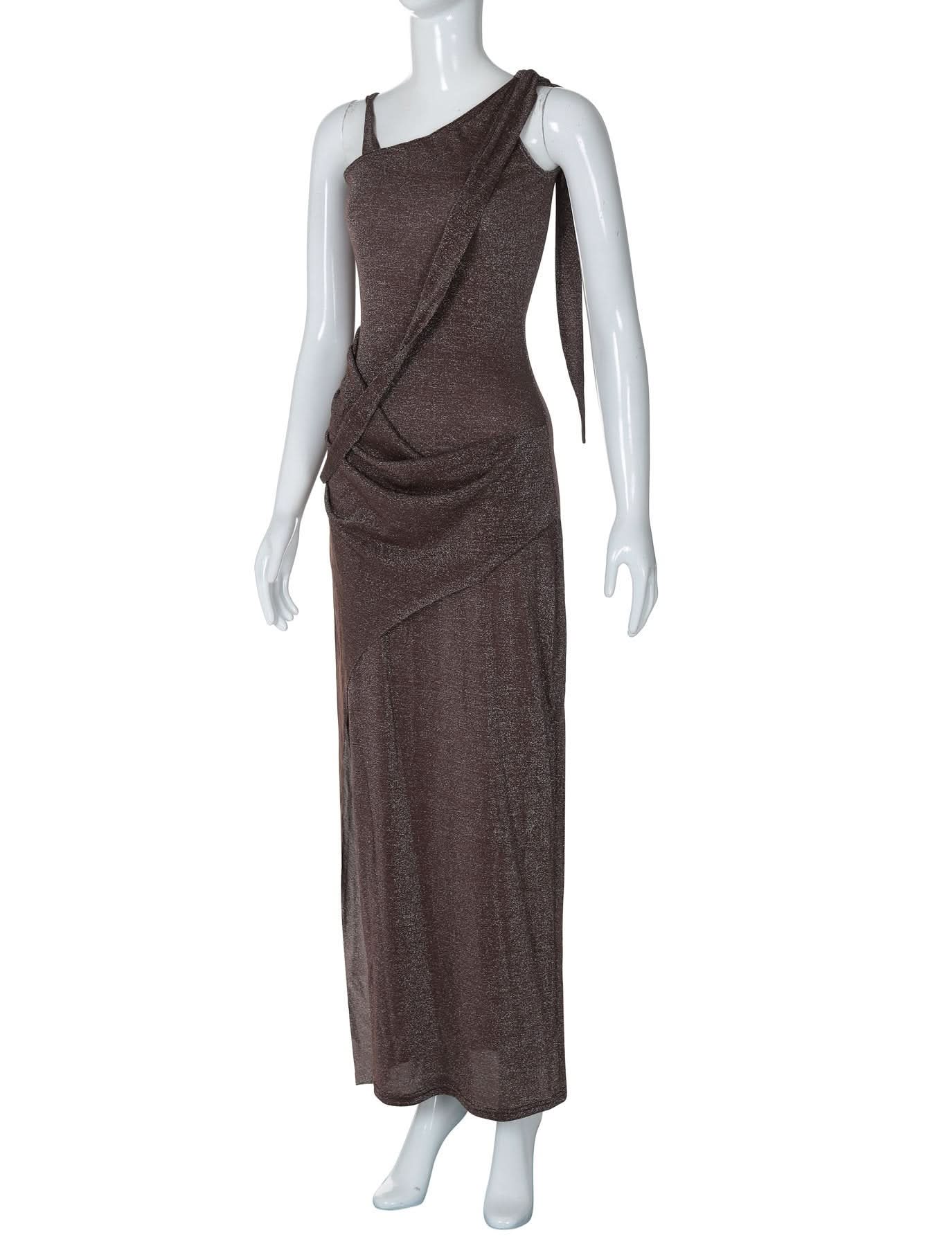 Glitter one shoulder slit cami maxi dress