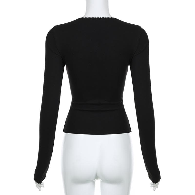 Self tie long sleeve square neck solid top