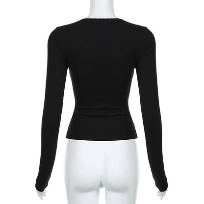 Self tie long sleeve square neck solid top