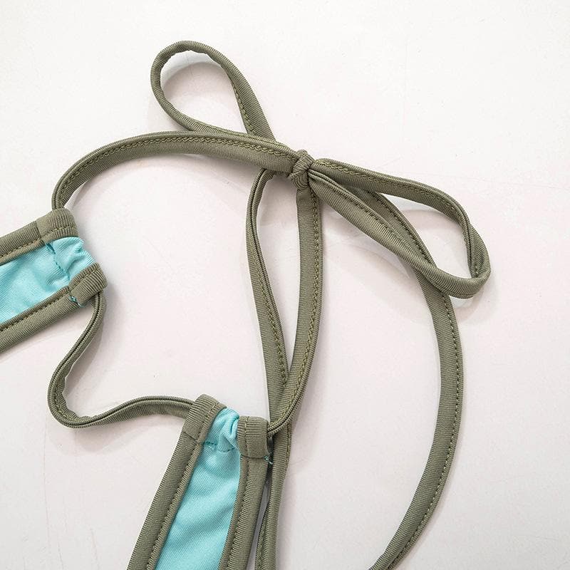 Halter contrast hollow out self tie backless cut out top