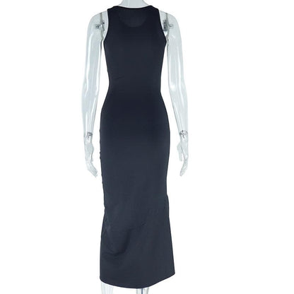 U neck flower applique ruffle ruched tank midi dress