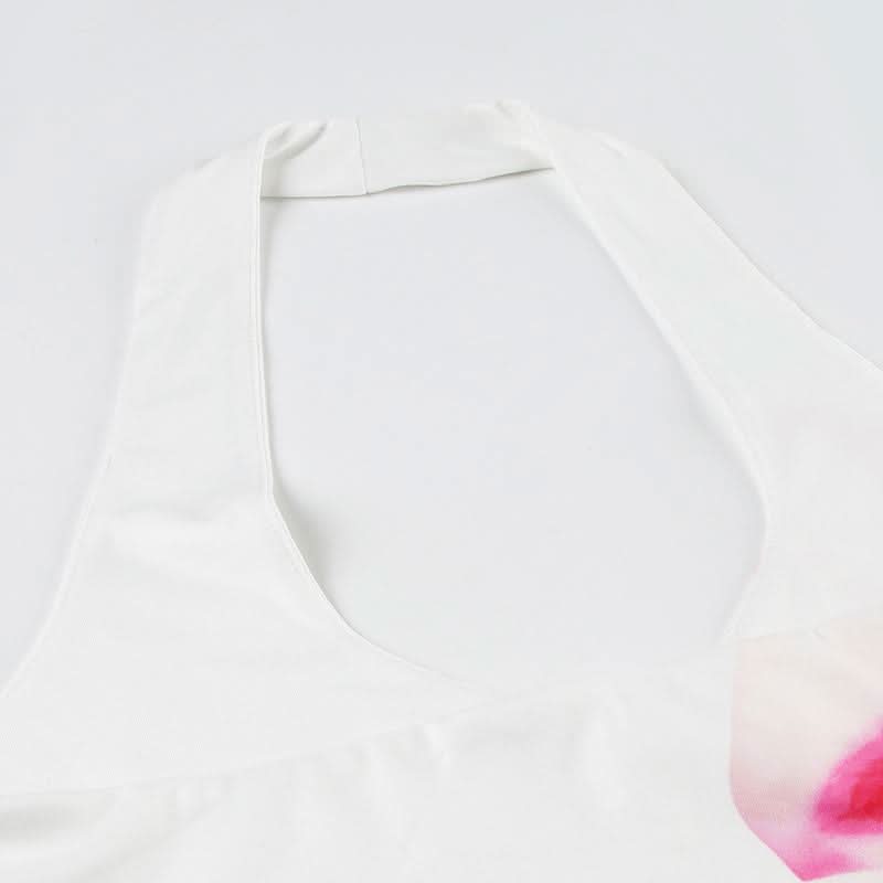 Halter flower print backless top