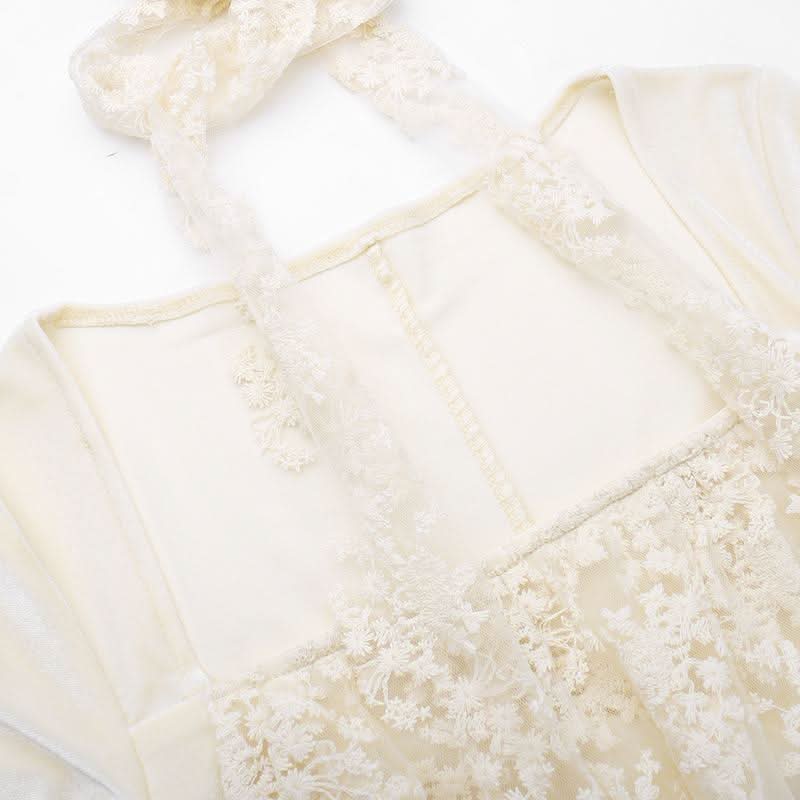 Long sleeve slit square neck lace ruched maxi dress