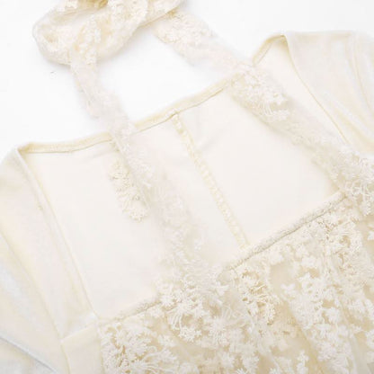 Long sleeve slit square neck lace ruched maxi dress